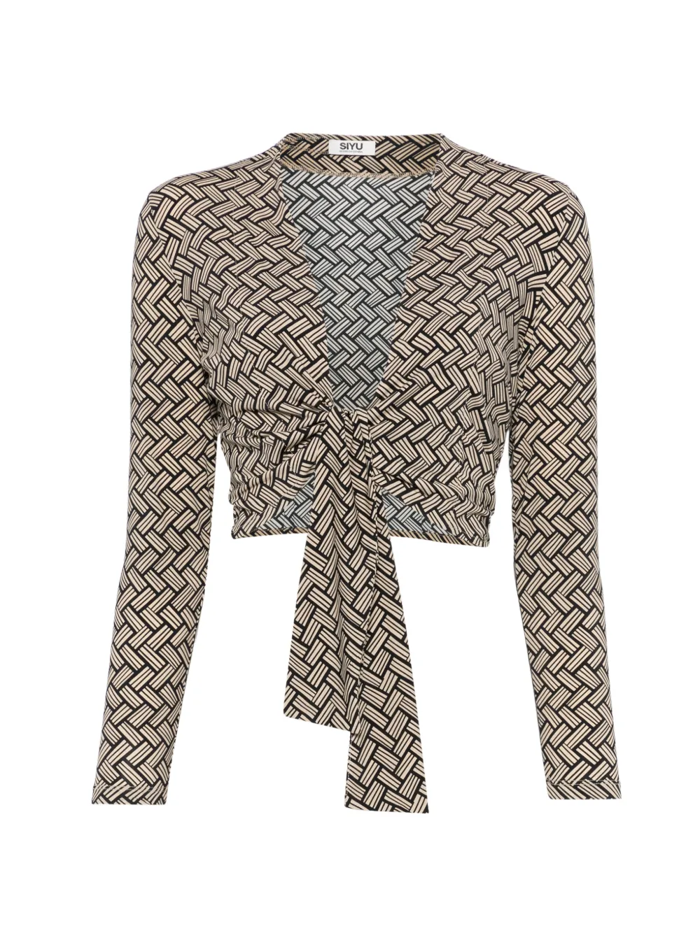 Siyu geometric-pattern tie-front blouse - Toni neutri