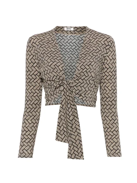 Siyu geometric-pattern tie-front blouse