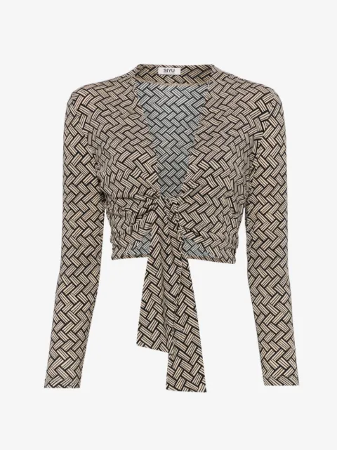 Siyu geometric-pattern tie-front blouse