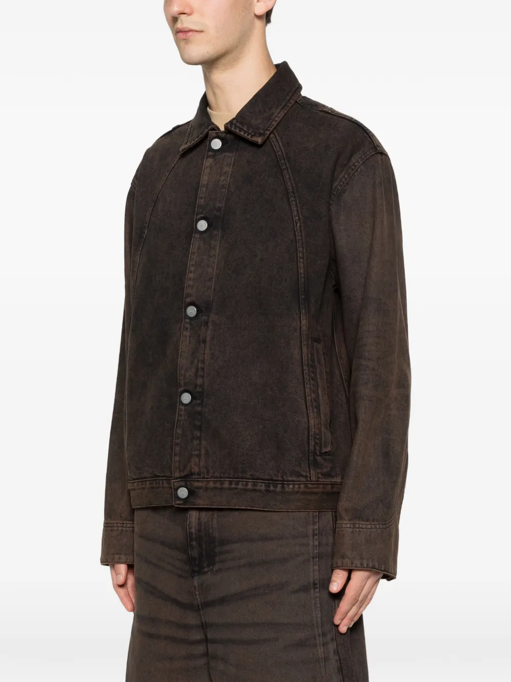 A-COLD-WALL* Cromer geverfd denim jack met vlakken Bruin