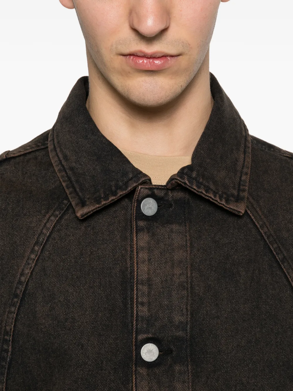 A-COLD-WALL* Cromer geverfd denim jack met vlakken Bruin