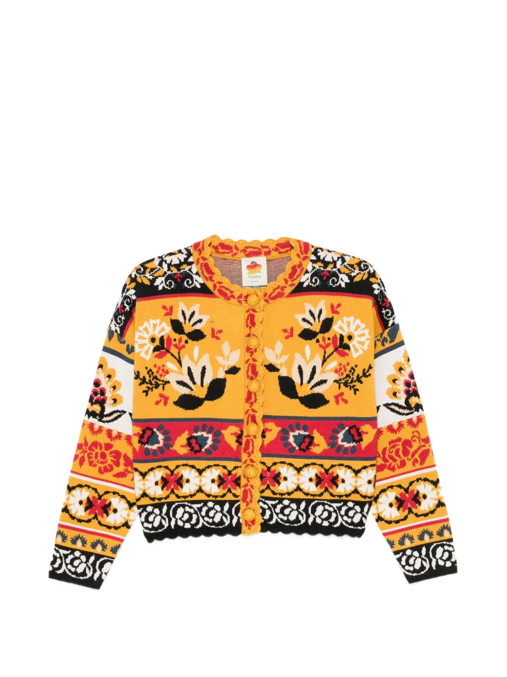 FARM Rio floral-intarsia scalloped-trim cardigan - Giallo