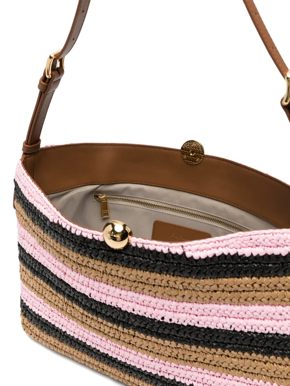 Furla Gestreepte geweven schoudertas Beige