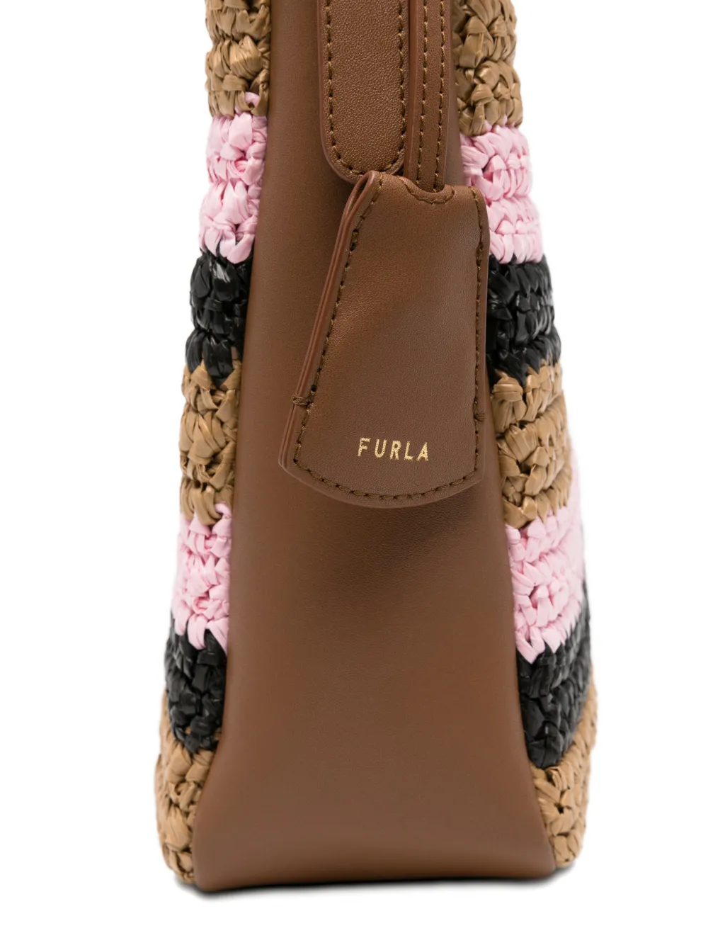 Furla Gestreepte geweven schoudertas Beige