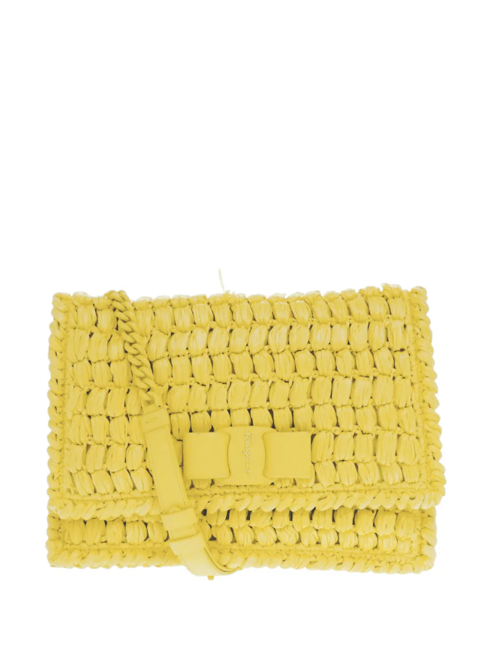Ferragamo Pre-Owned 2010-2025 Raffia Effect Crochet Viva Bow shoulder bag - Giallo