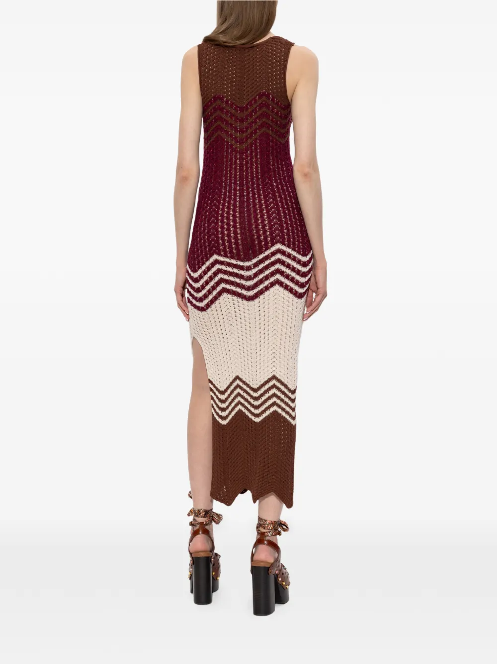 Akep Gehaakte midi-jurk met chevron detail Bruin
