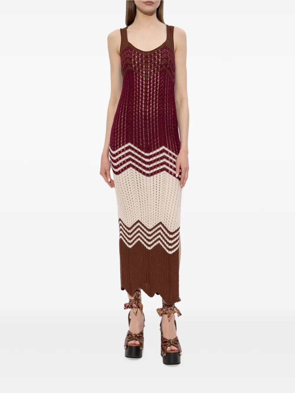 Akep Gehaakte midi-jurk met chevron detail Bruin