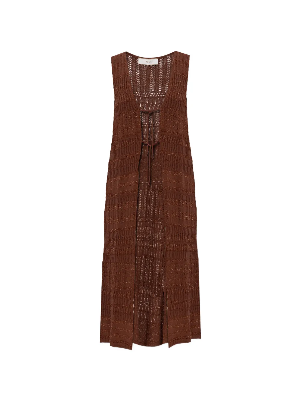 Akep open-knit V-neck sleeveless long vest - Marrone