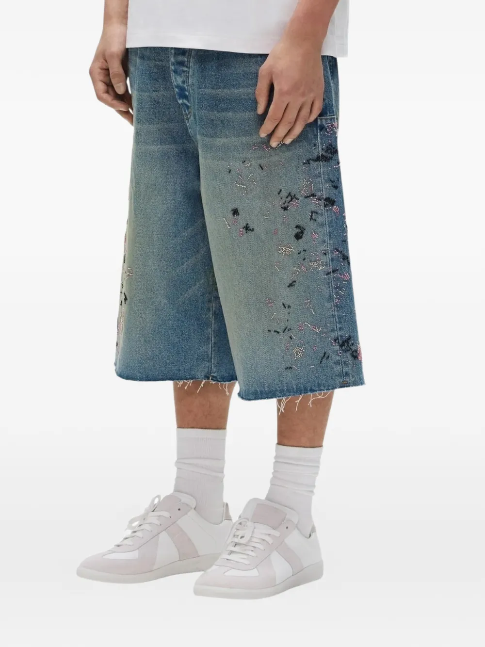 Purple Brand Gerafelde shorts met kralen Blauw