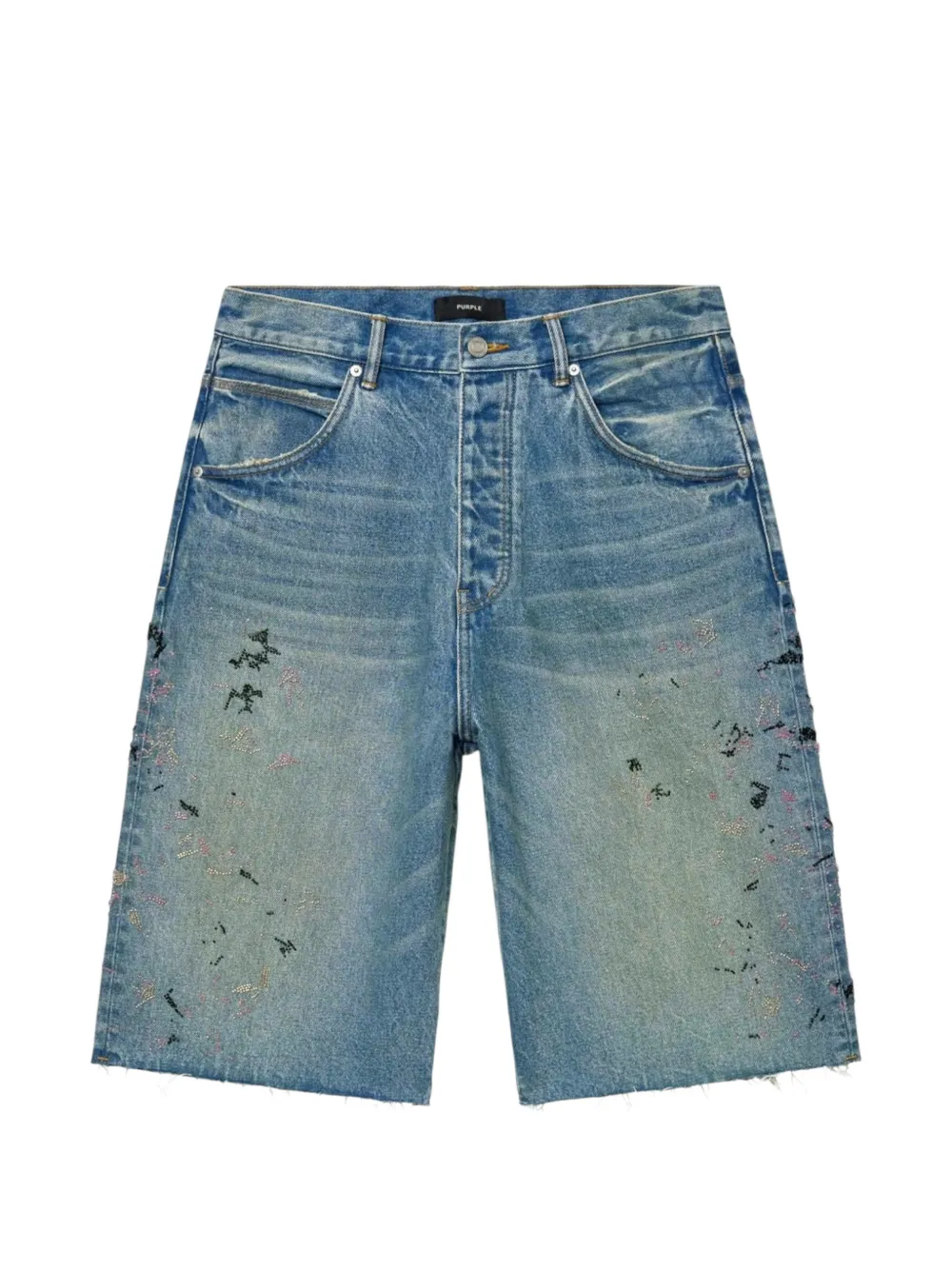 Purple Brand beaded splatter raw-cut shorts - Blu