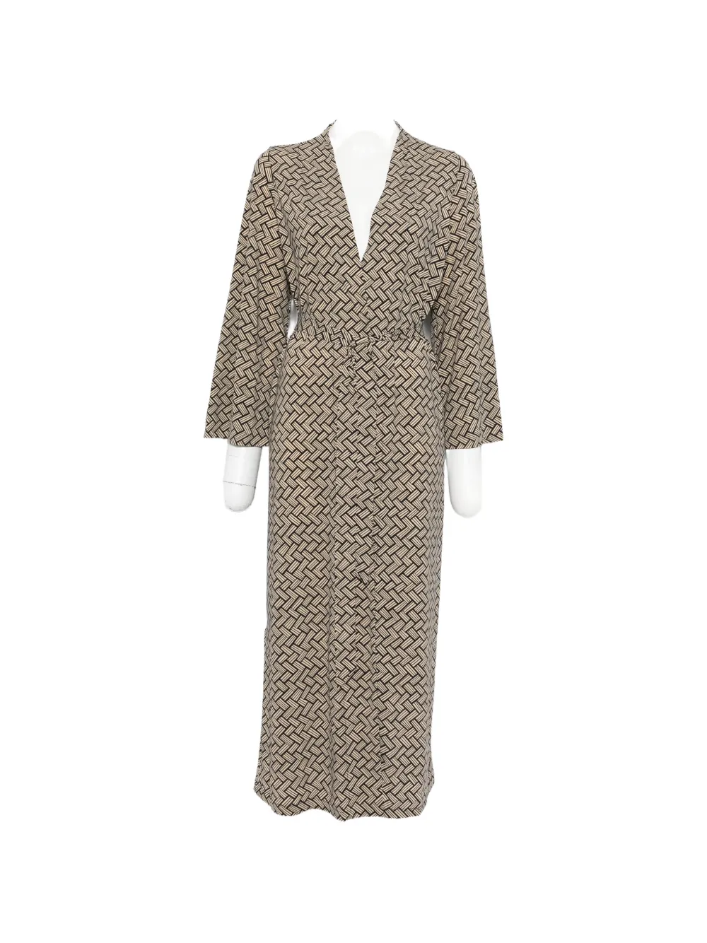 Siyu geometric-print wrap coat - Toni neutri