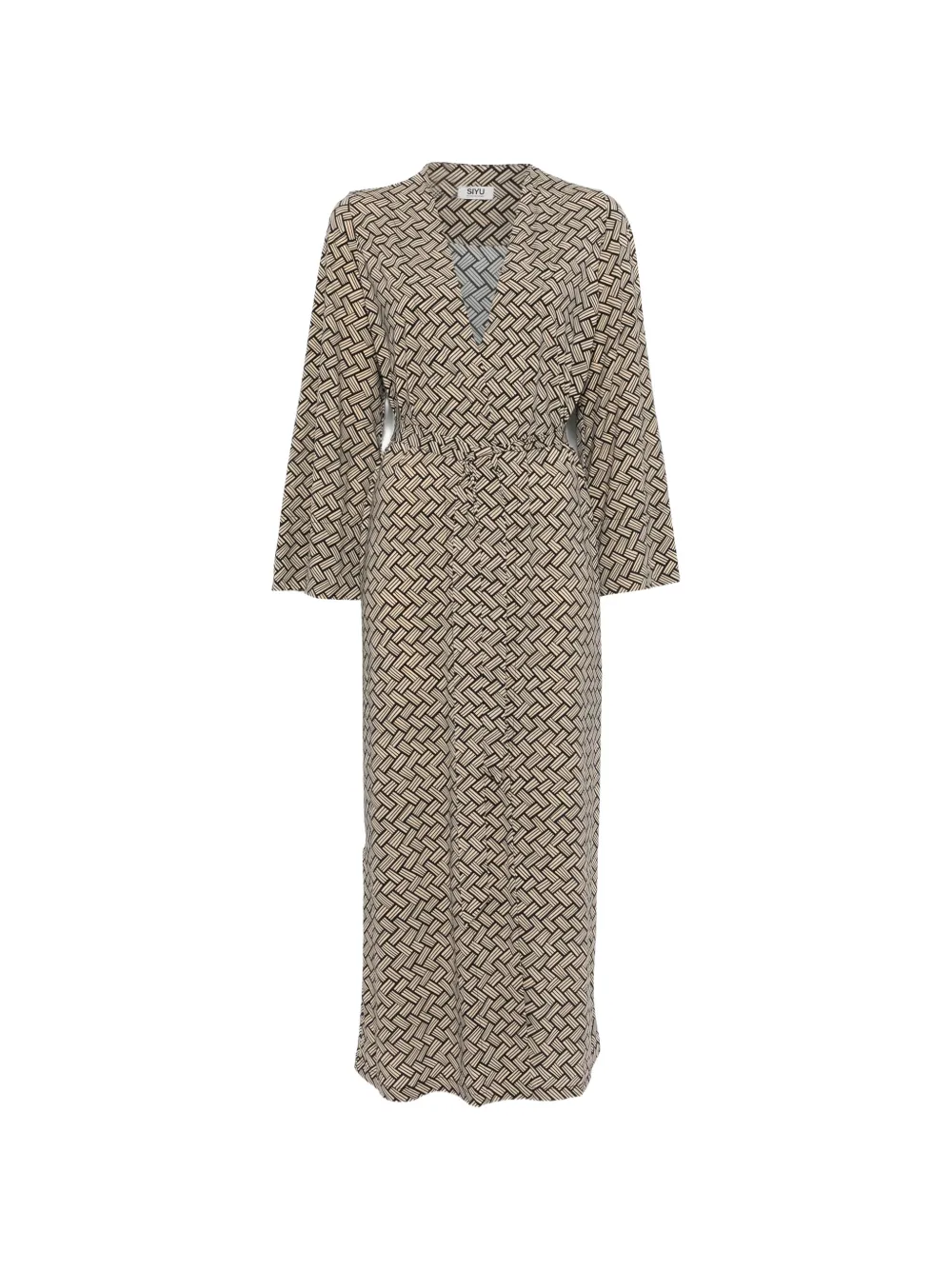 Siyu geometric-print wrap coat - Toni neutri