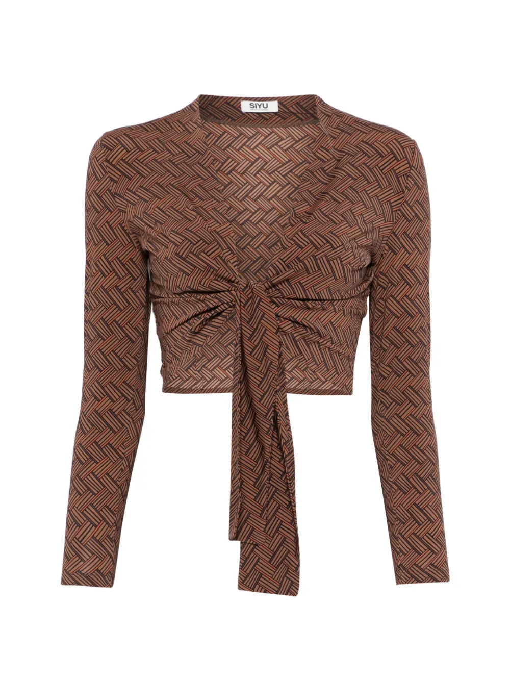 Siyu geometric-pattern tie-front blouse - Marrone
