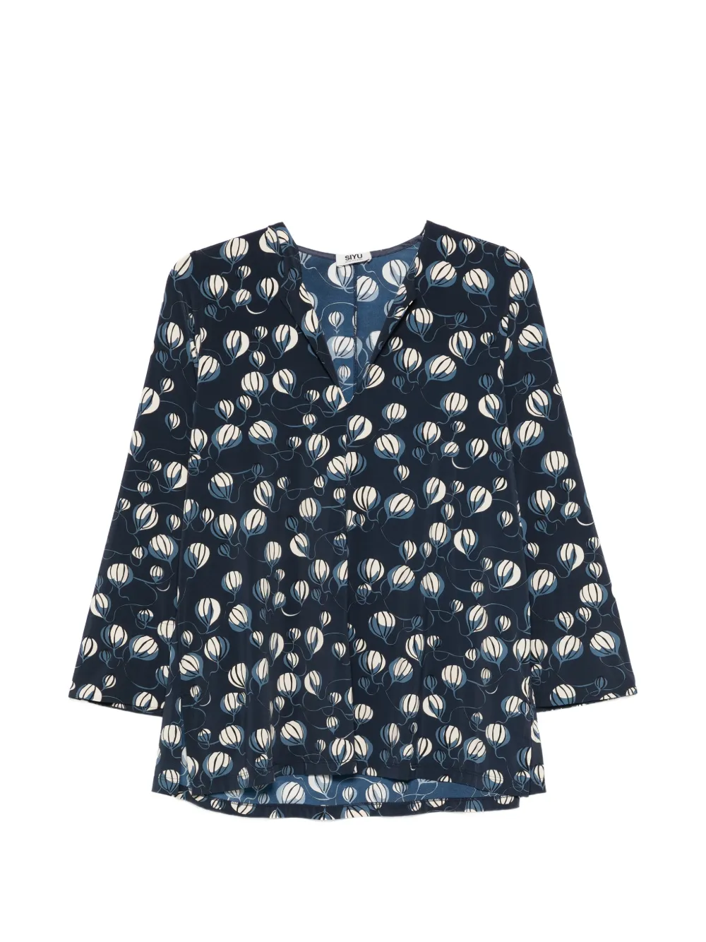 Siyu balloon-print V-neck blouse - Blu