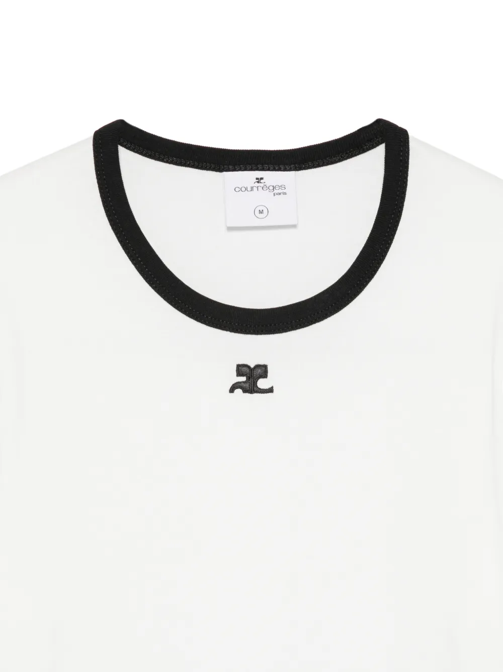 Courrèges logo-embroidered contrast-trim T-shirt | White | FARFETCH