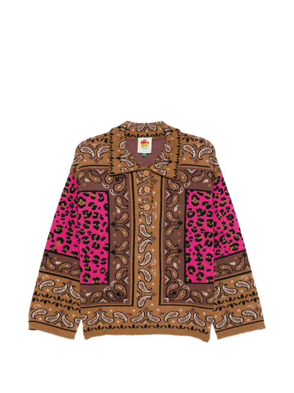 FARM Rio paisley leopard-print polo top - Marrone