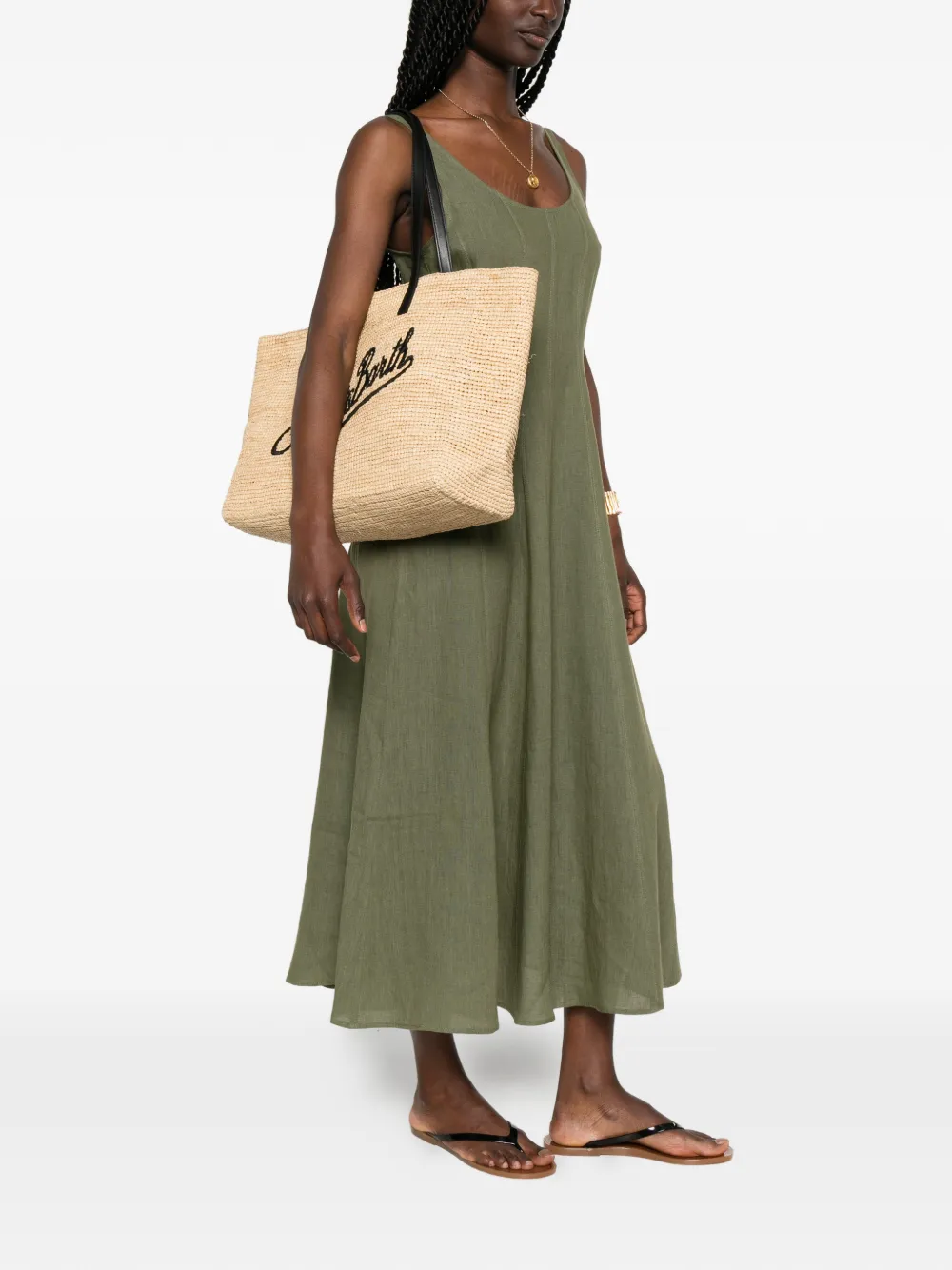 MC2 Saint Barth Raffia City shopper met geborduurd logo Beige