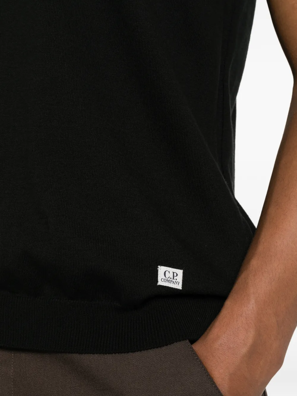 C.P. Company Boston gebreid poloshirt met logopatch Zwart