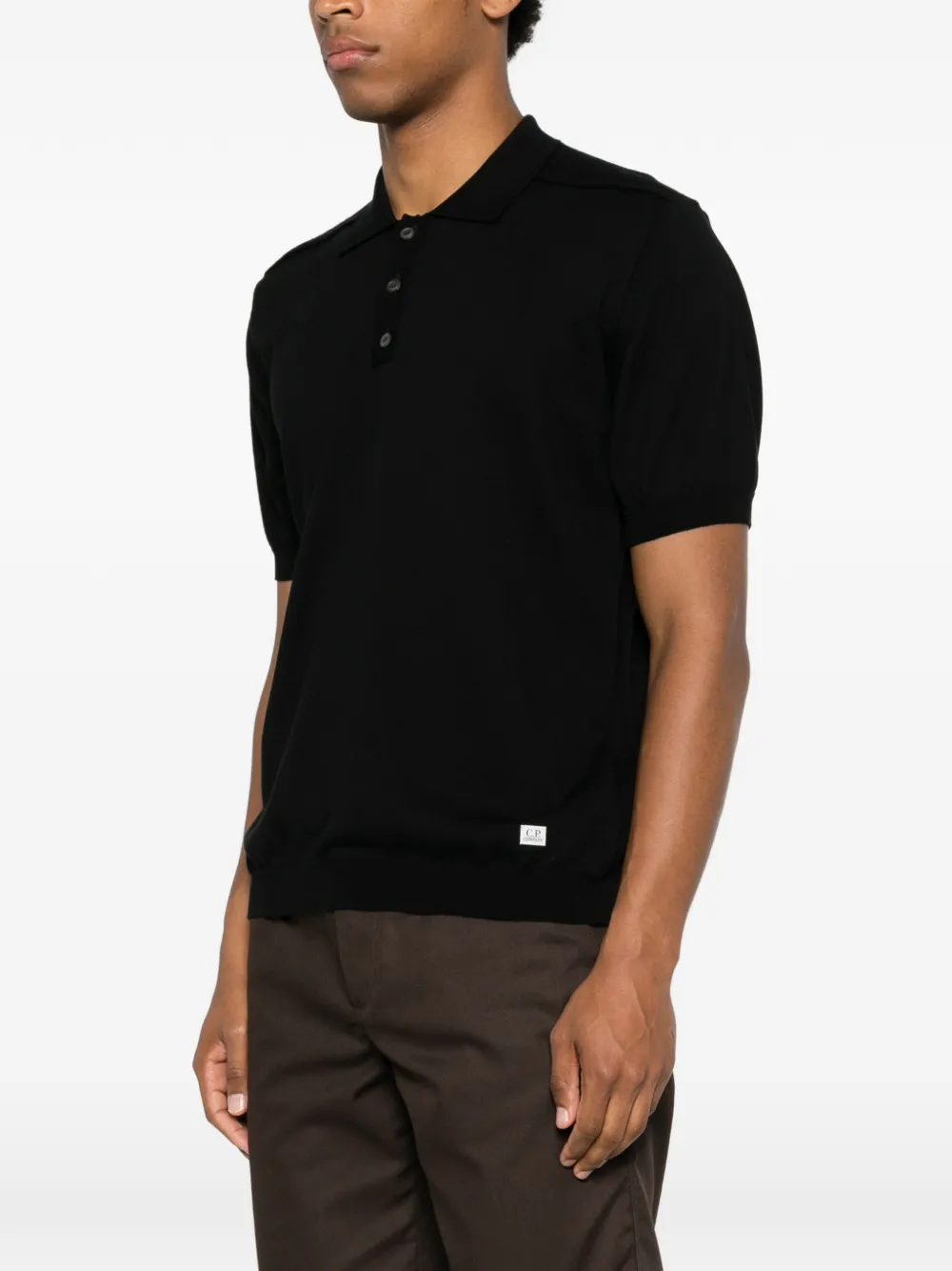 C.P. Company Boston gebreid poloshirt met logopatch Zwart