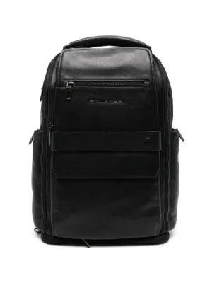 Piquadro ブラック レザー リュック PIQUADRO Leather logo-patch Backpack | Black | FARFETCH