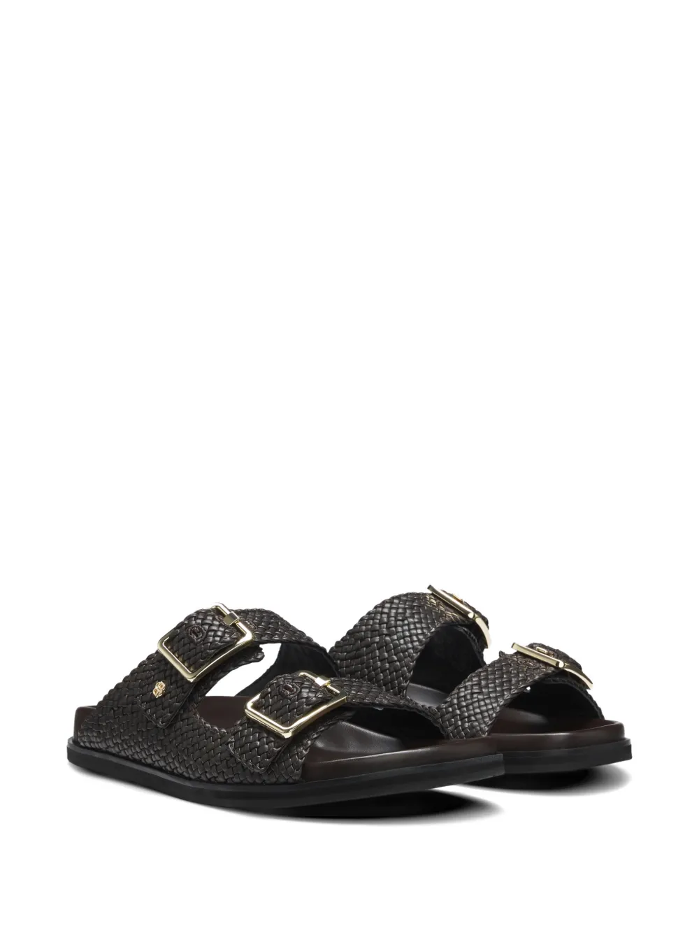 BOSS Leren sandalen met gesp Bruin