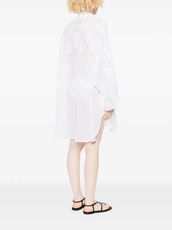 ermanno scervino white linen dress ERMANNO SCERVINO BEACHWEAR Linen Lace Applique Beach Cover-Up Dress Sheer  44 M-L