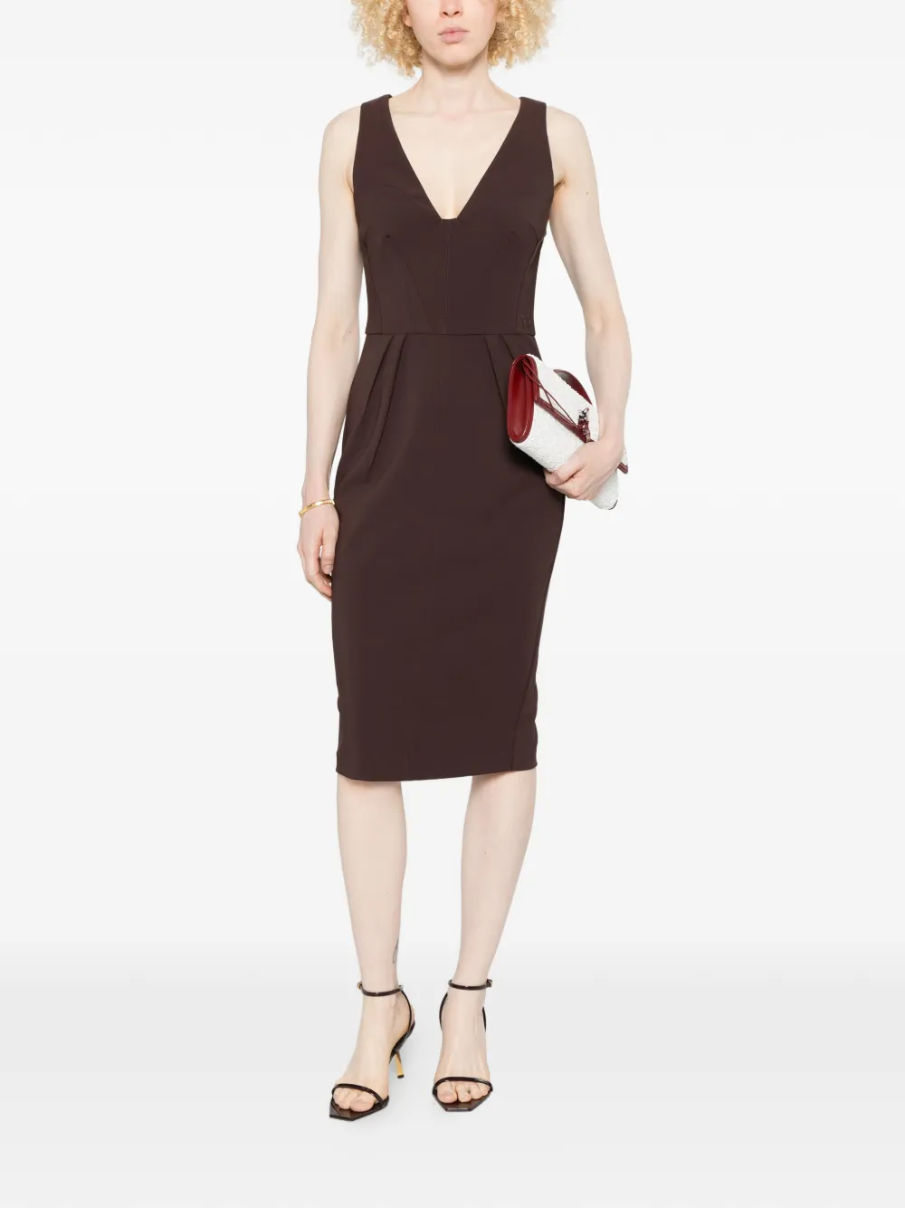 Elisabetta Franchi Midi-jurk met V-hals Bruin