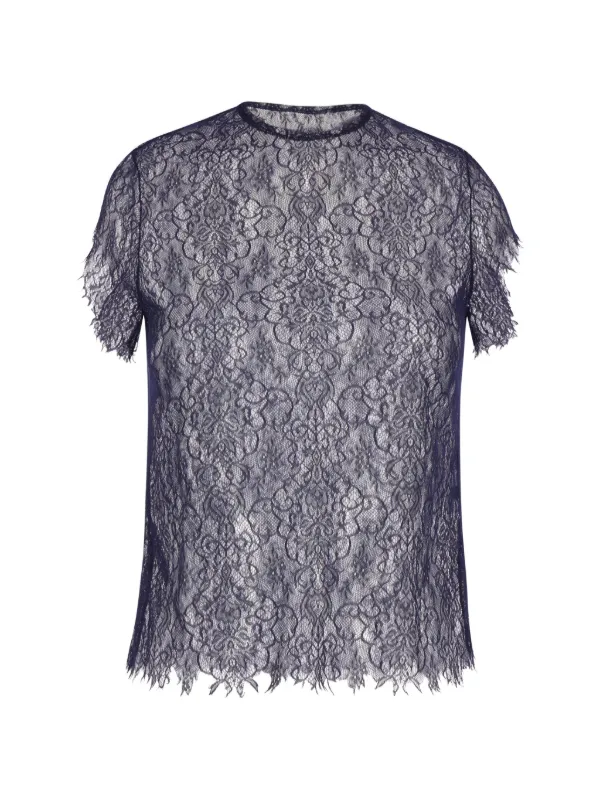 Pauline Dujancourt Lace-embroidered T-shirt in Blue