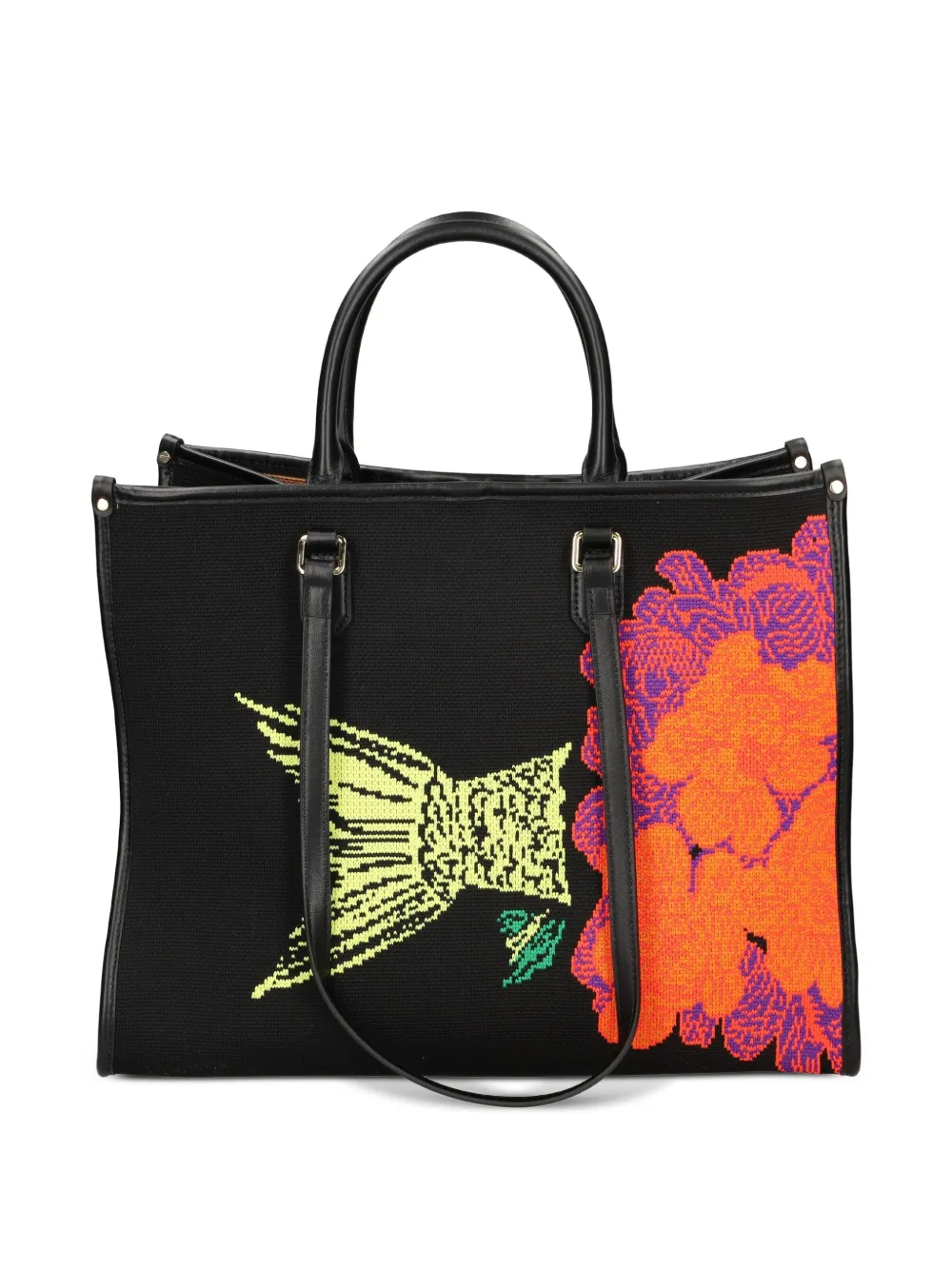 MY BEST BAG Atena Ethology shopper met bloemen en vis Zwart