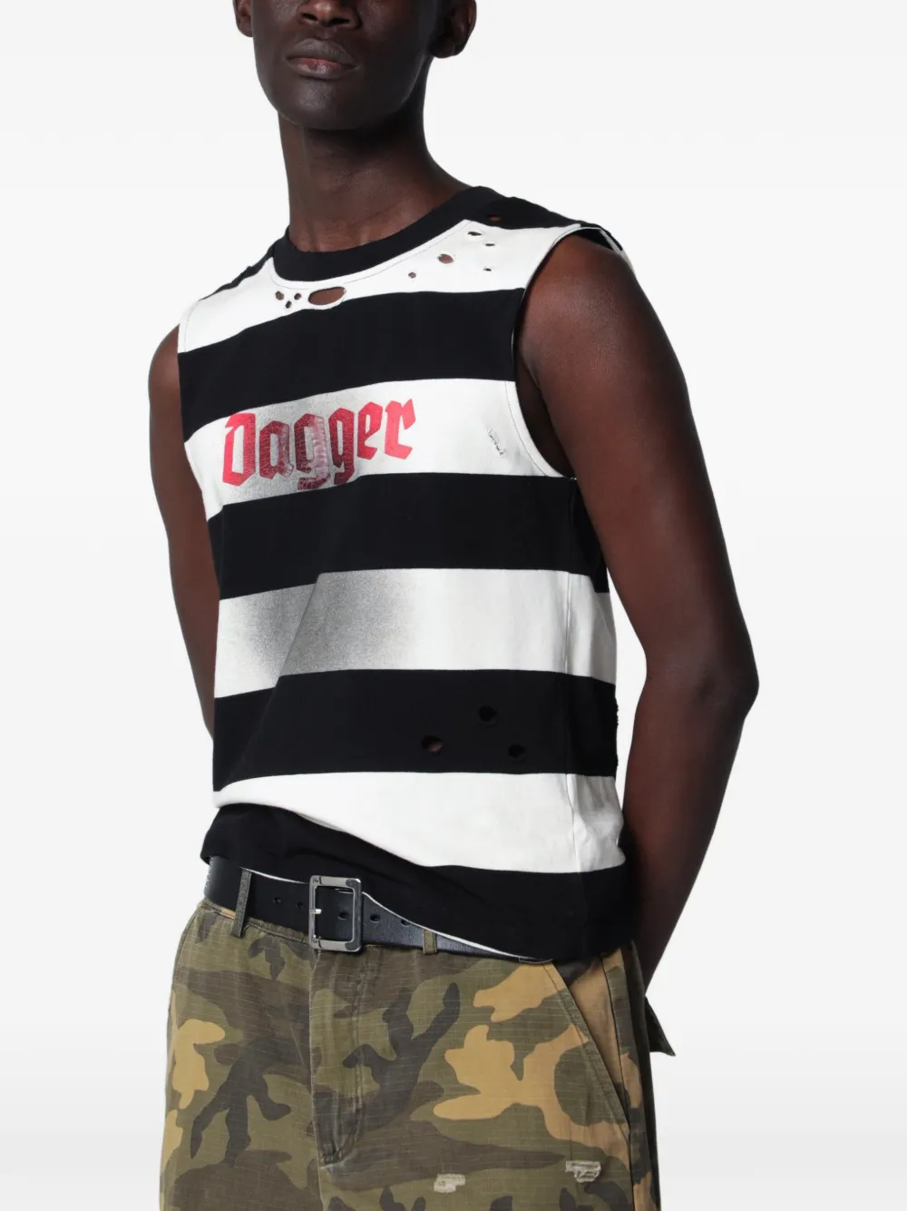 DAGGER distressed striped vest - Nero