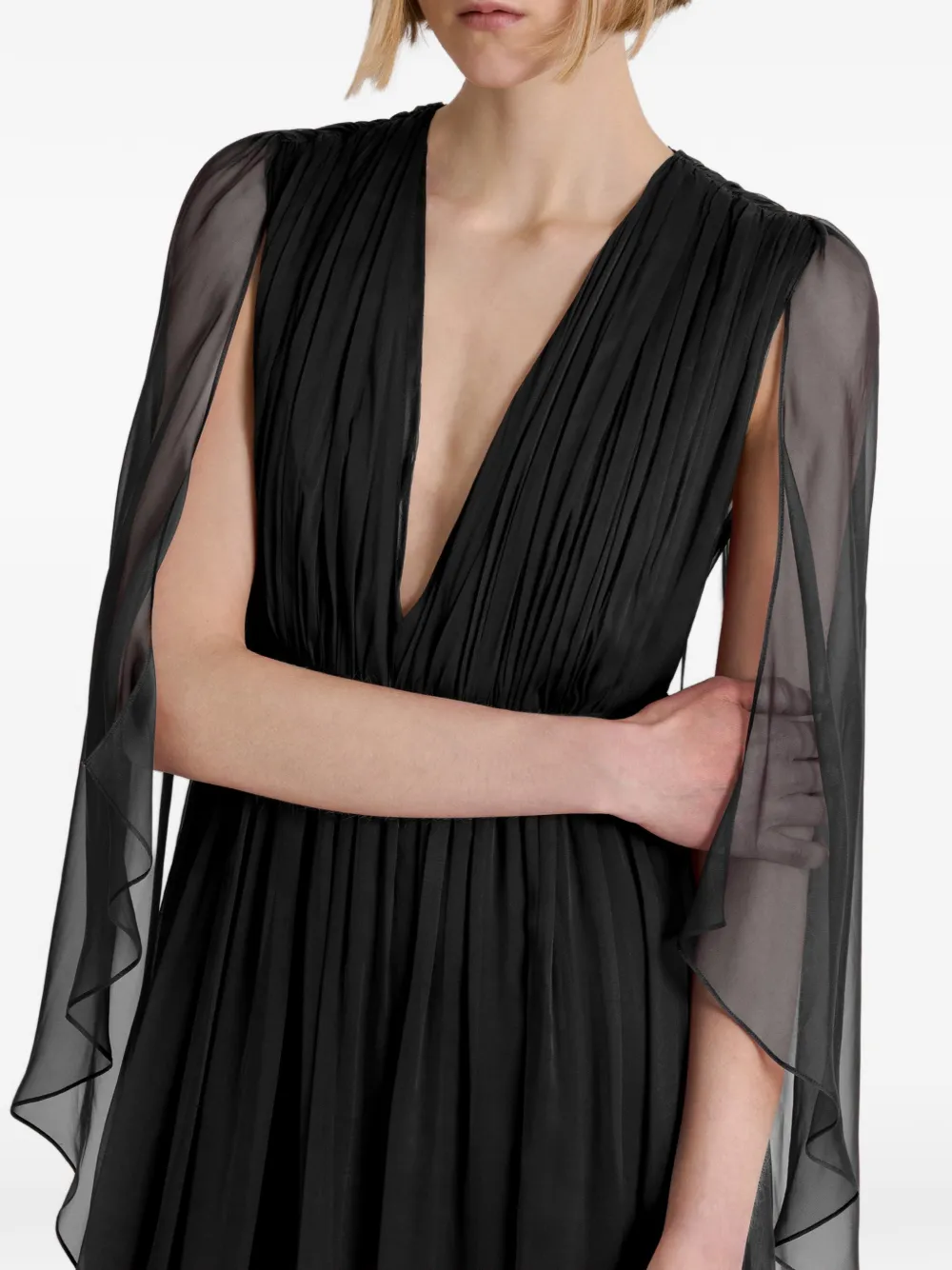 Alberta Ferretti Maxi-jurk met capemouwen en V-hals Zwart