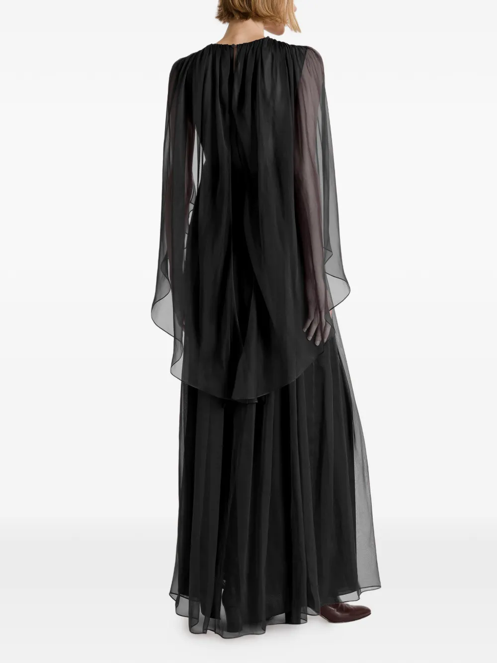 Alberta Ferretti Maxi-jurk met capemouwen en V-hals Zwart