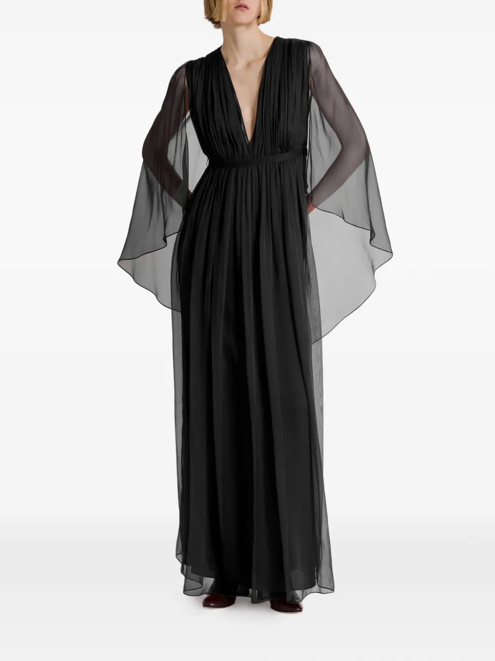Alberta Ferretti Maxi-jurk met capemouwen en V-hals Zwart