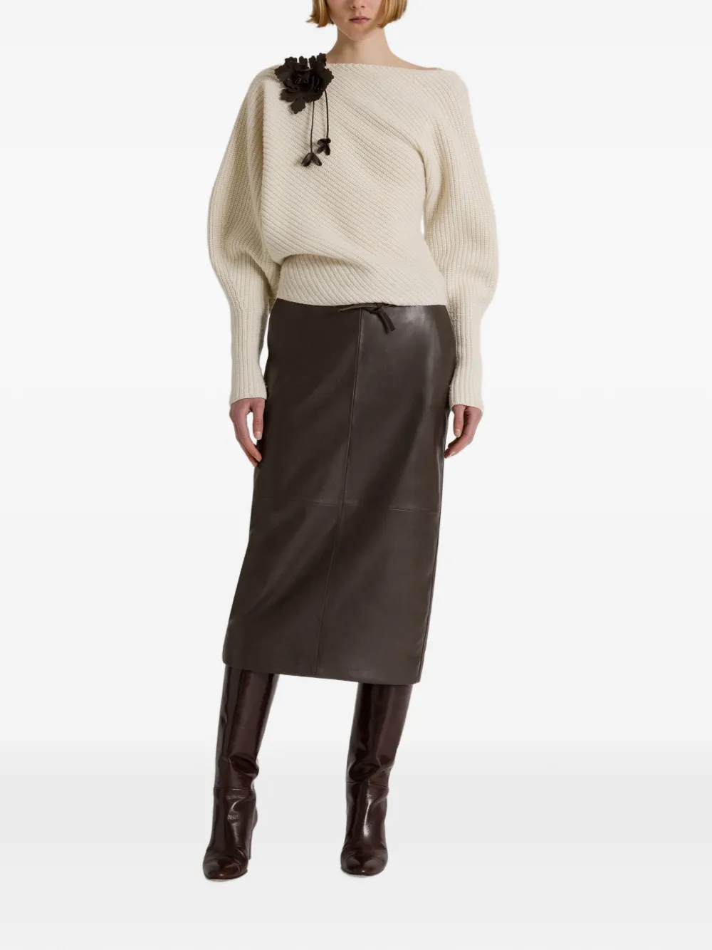 Alberta Ferretti Rok met leren vlakken Bruin