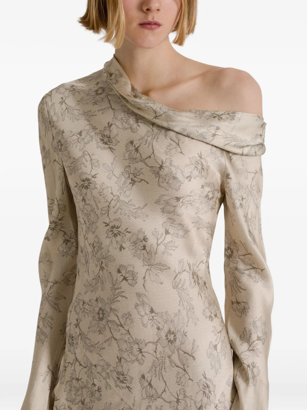 Alberta Ferretti Off-shoulder jurk met bloemenprint Beige