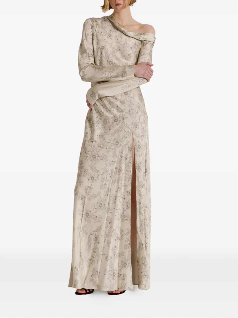Alberta Ferretti Off-shoulder jurk met bloemenprint Beige