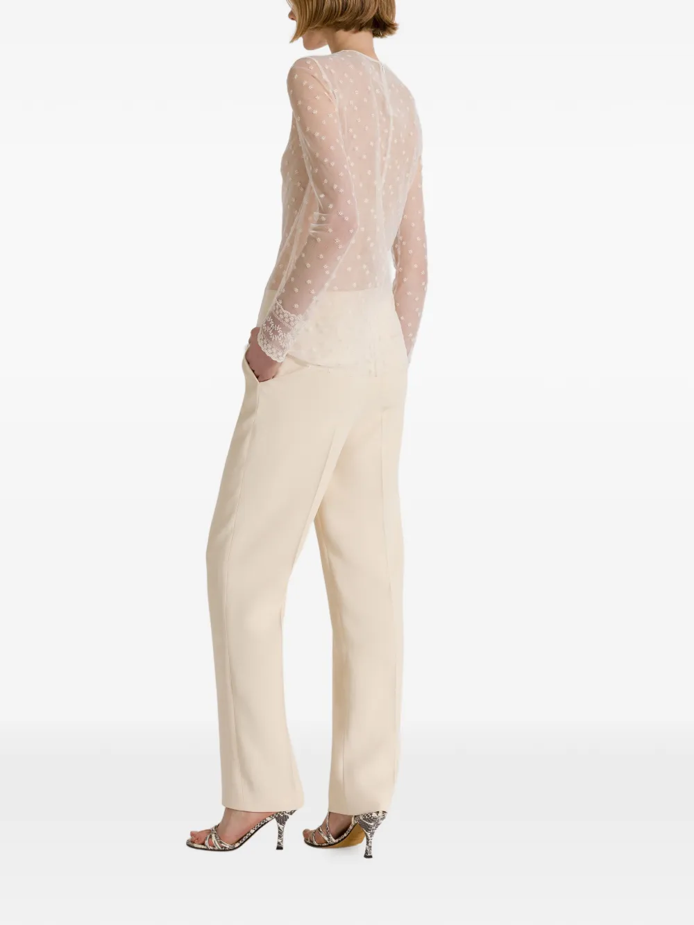 Alberta Ferretti Doorzichtige top met kanten afwerking Wit