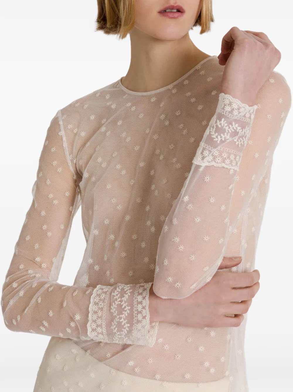 Alberta Ferretti Doorzichtige top met kanten afwerking Wit
