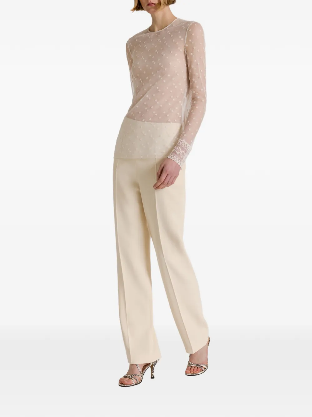 Alberta Ferretti Doorzichtige top met kanten afwerking Wit