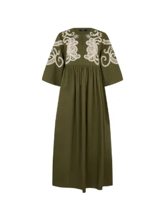 max mara weekend green dress Tilde Embroidered gathered-waist Maxi | Beach Vacation