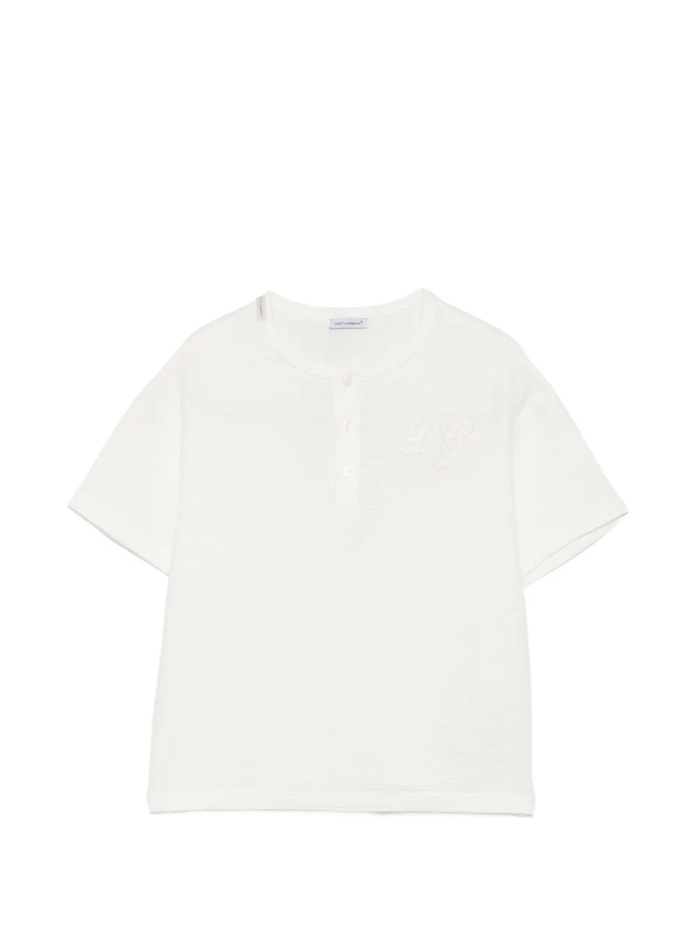 Dolce & Gabbana Kids logo-embroidered waffle-knit T-shirt - Bianco