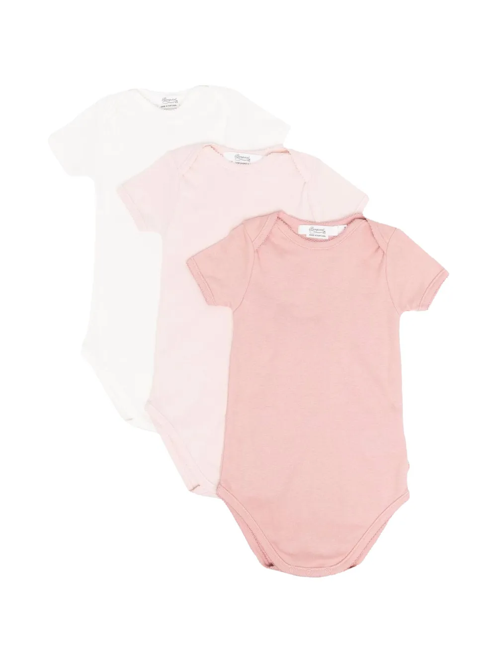 Bonpoint Drie rompers met gewelfde afwerking Roze