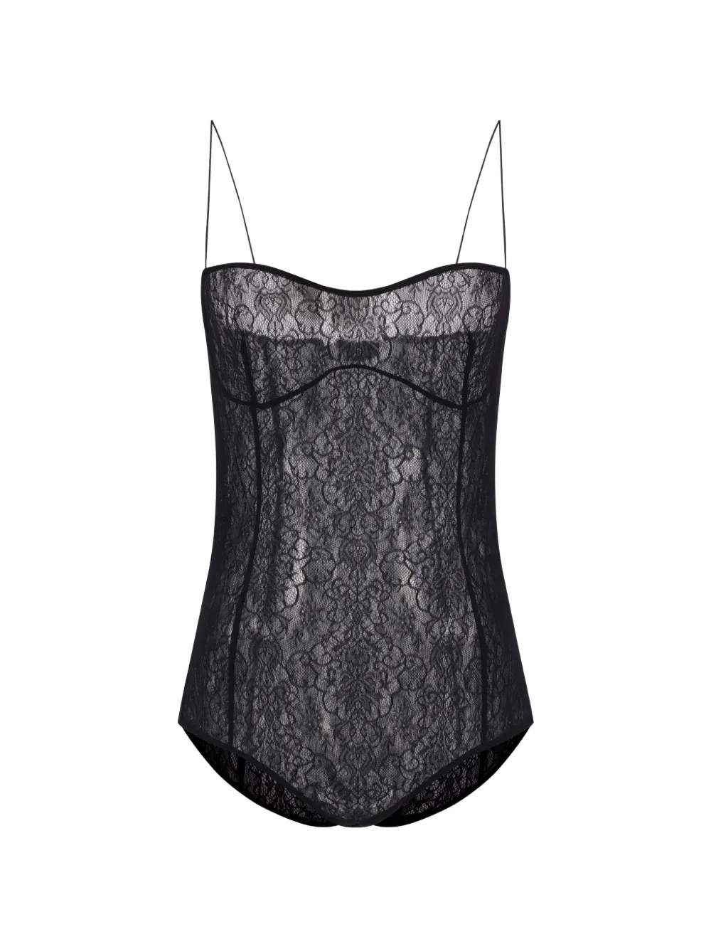 PAULINE DUJANCOURT lace-panel spaghetti-strap bodysuit - Nero