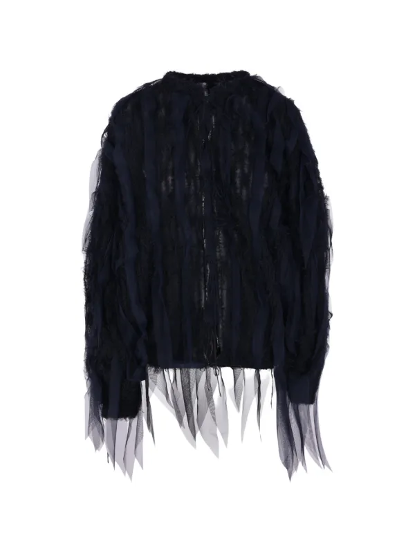 Pauline Dujancourt Tulle-panelled Frayed Jacket in Blue