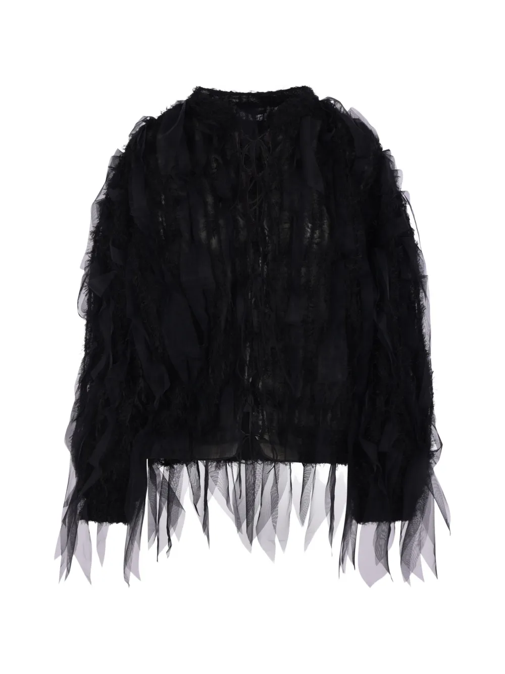 PAULINE DUJANCOURT tulle-panelled frayed jacket - Schwarz