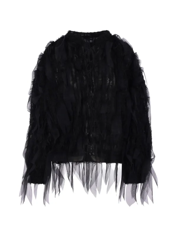 Pauline Dujancourt Tulle-panelled Frayed Jacket in Black