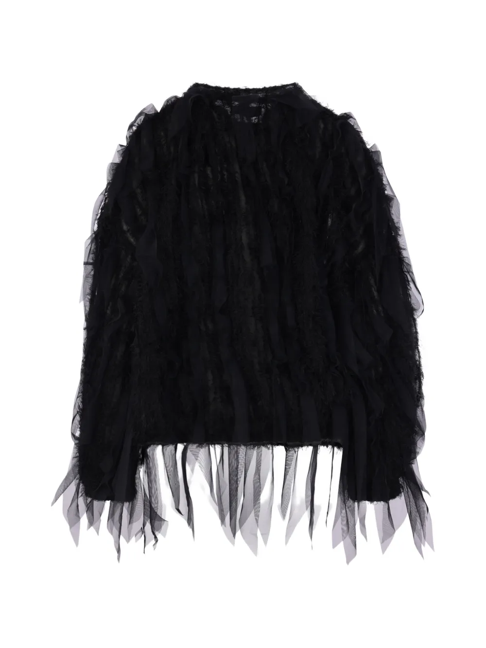 Pauline Dujancourt Tulle-panelled Frayed Jacket in Black, view 2