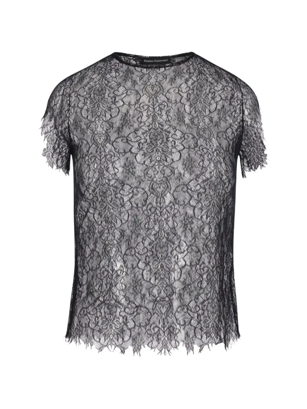 Pauline Dujancourt Lace Short-sleeve Top in Black