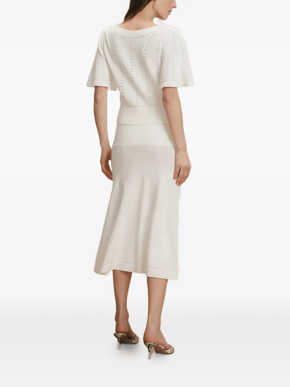 Veronica Beard Cazian Ribbed Knitted Skirt in White, view 3