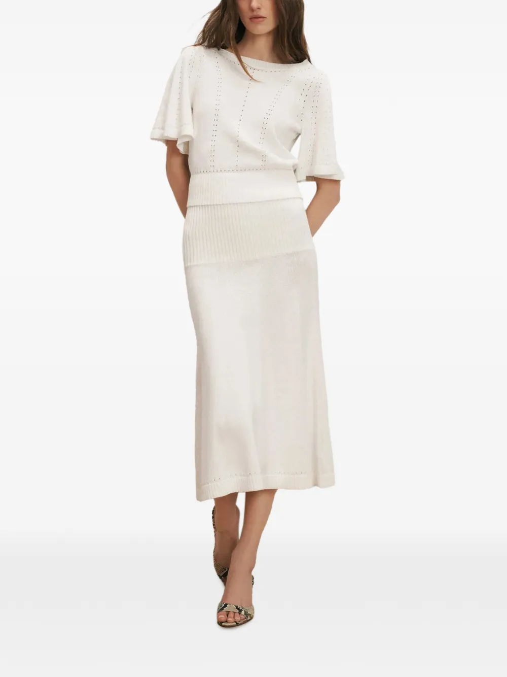Veronica Beard Cazian Ribbed Knitted Skirt in White, view 2
